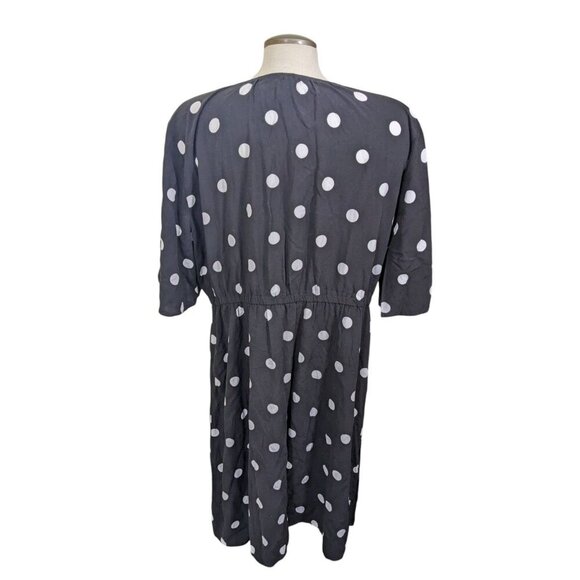 Old Navy Dress Plus 2X Black White Polka Dot Waist Defined V Neck Flutter Sleeve - Picture 5 of 8